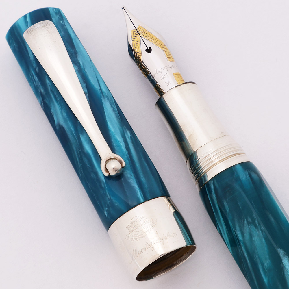レア Montegrappa シャーペン シンフォニー ブルー Montegrappa Symphony Fountain Pen - Blue Marble, Sterling Trim